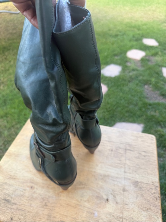 Bronx Shoes - Bronx Green Leather Boots with Red Suede Lining